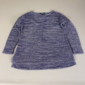 Ellen Tracy Sweater Top Women's Size XL Blue Ivory Knit‎ Pullover Cotton Blend